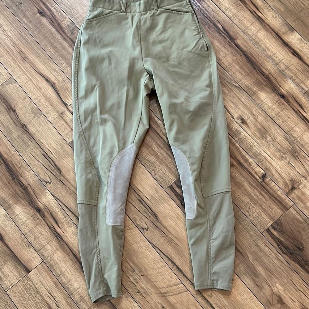 Ariat Olive Green Riding Tights with Suede Knee Patches